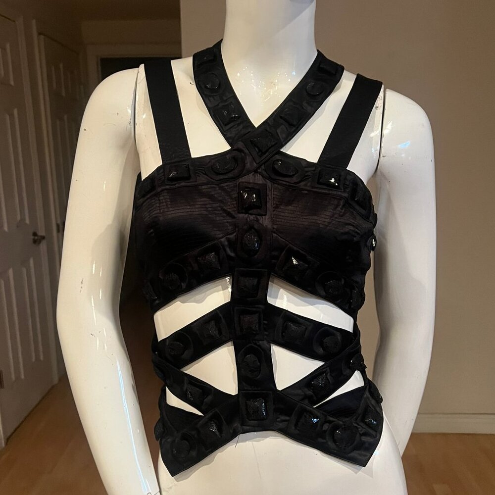 Y2K BEBE STUDDED SILK CORSET STRAPPY TOP SIZE S SMALL